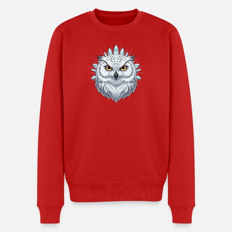 Eiskristall Eulenportrait - Männer Premium Bio Pullover - Rot