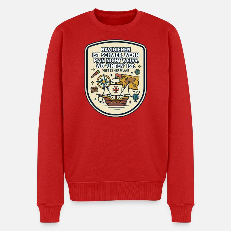 Navigation WLAN lustiger Spruch - Männer Premium Bio Pullover - Rot