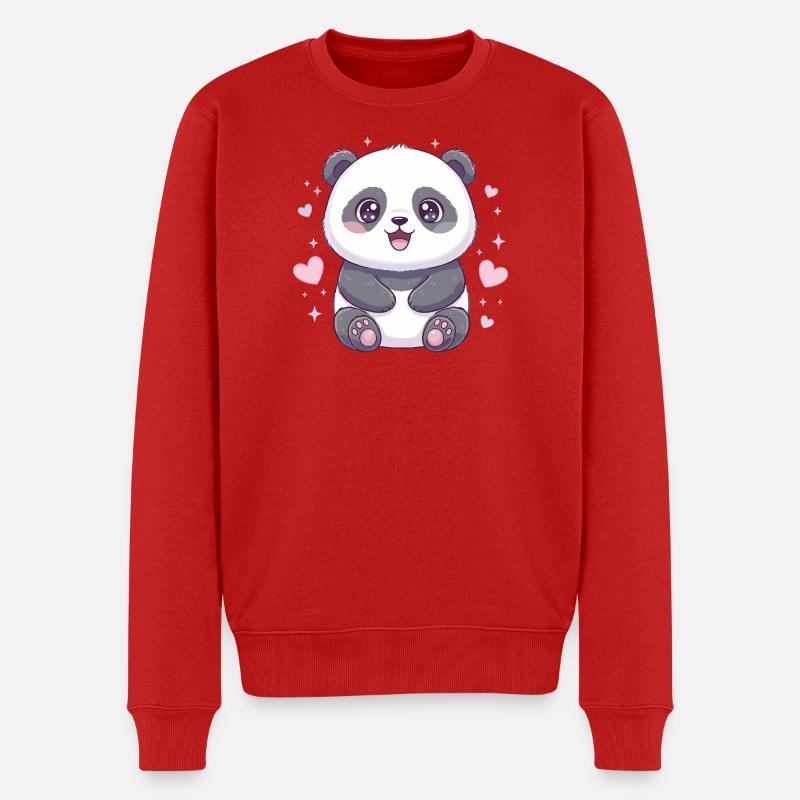 Kawaii Panda mit Herzchen - Männer Premium Bio Pullover - Rot