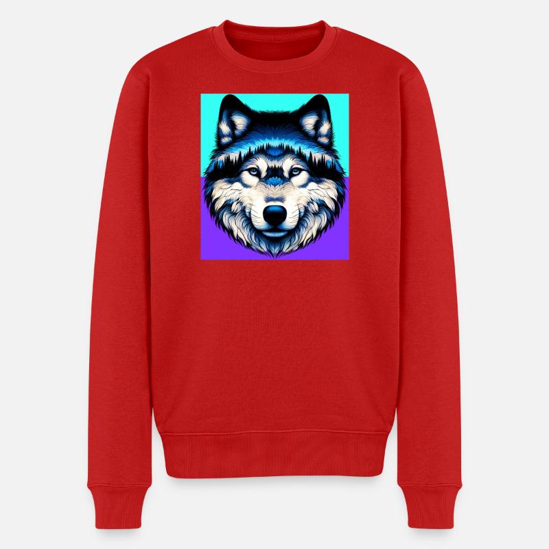 Wolf - Männer Premium Bio Pullover - Rot