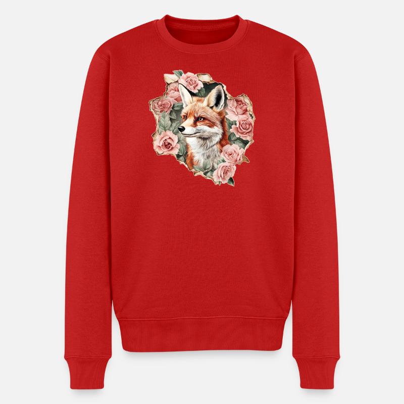 Fuchs mit Rosen - Männer Premium Bio Pullover - Rot