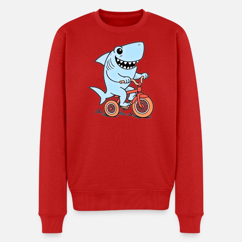 Blauer Hai auf Fahrrad - Männer Premium Bio Pullover - Rot