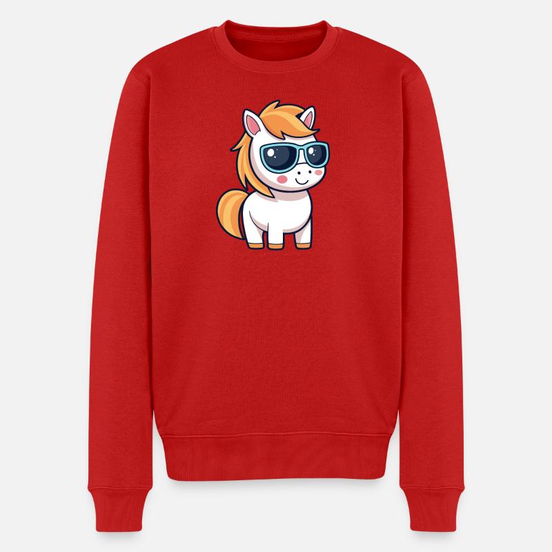 Stylish Pony Blue Glasses - Männer Premium Bio Pullover - Rot