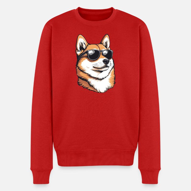 Shiba mit Sonnenbrillen-Charme - Männer Premium Bio Pullover - Rot