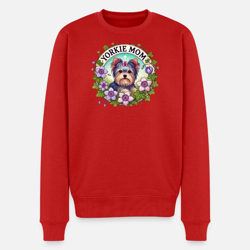 Yorkie Mom Blumenkreis - Männer Premium Bio Pullover - Rot