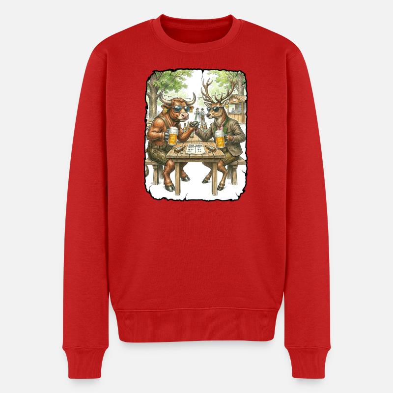 Stier Hirsch Biergarten - Männer Premium Bio Pullover - Rot