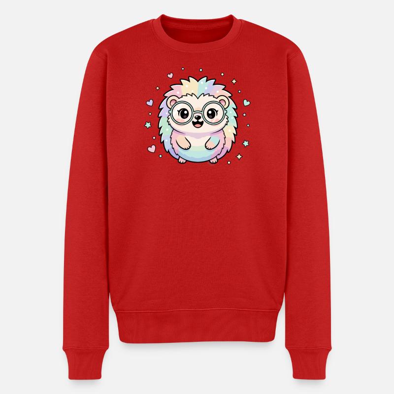 Pastell-Igel mit Brille - Männer Premium Bio Pullover - Rot