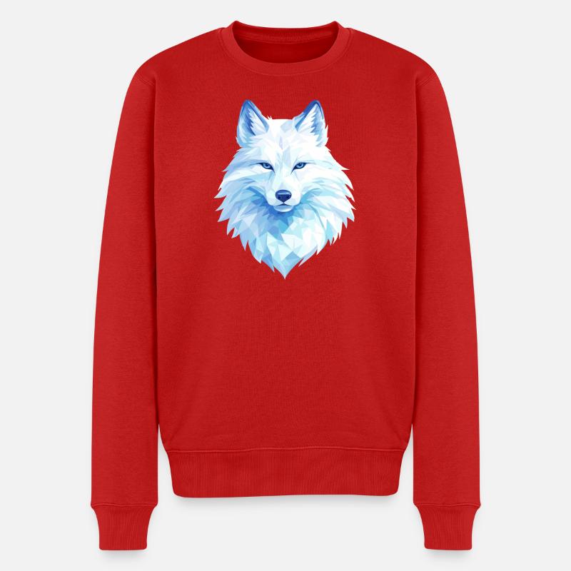 Polygon Wolf Eis Blau– Modern Art - Pull Premium bio Homme - rouge