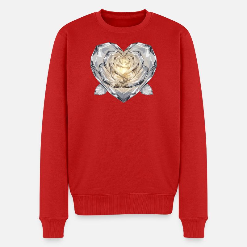 Geometrisch Kristallrose Herz - Männer Premium Bio Pullover - Rot