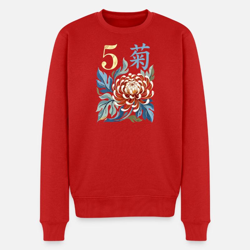 Mahjong-Blumenfliese 5 - Männer Premium Bio Pullover - Rot
