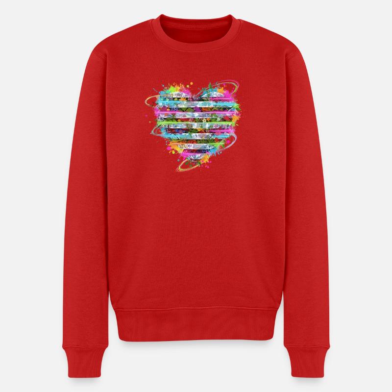 Blumenherz im Regenbogenrahmen - Männer Premium Bio Pullover - Rot