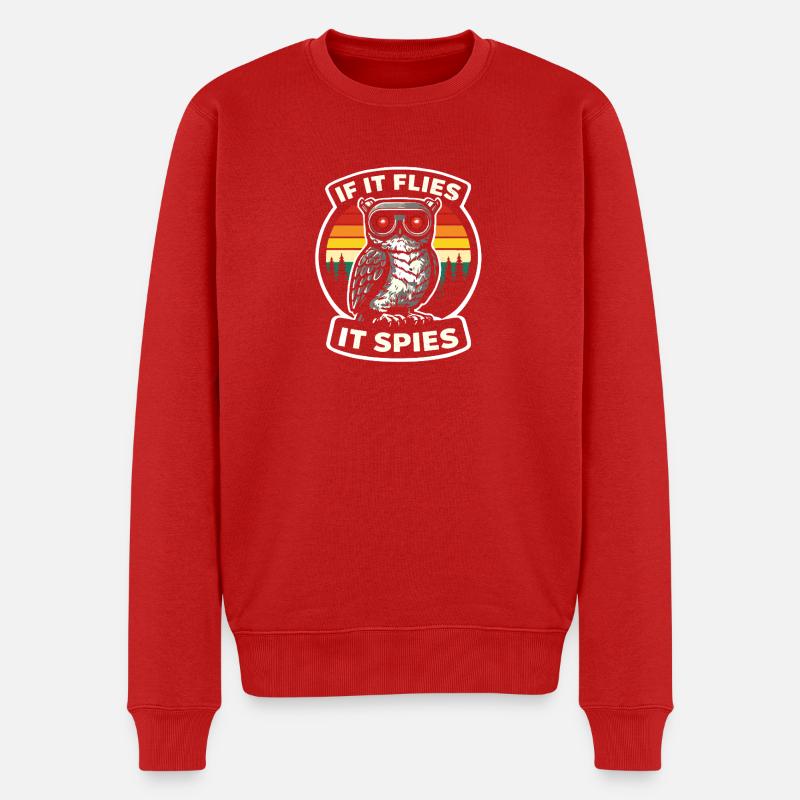 Spionierende Eule im Retrolook Drohne Spion - Männer Premium Bio Pullover - Rot