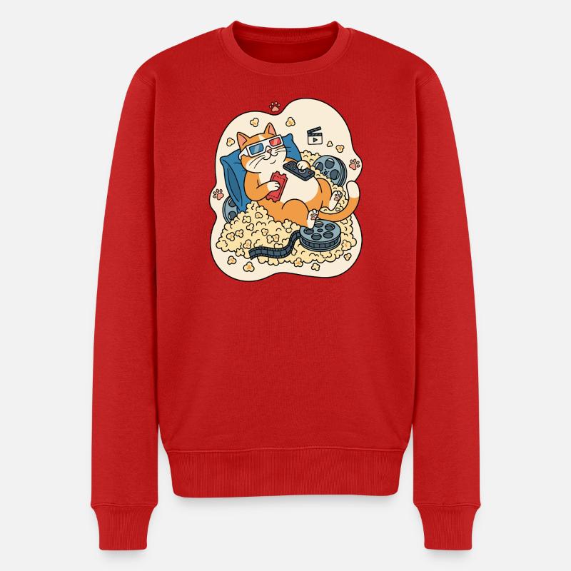 Kino-Kater im Popcorn-Paradies - Männer Premium Bio Pullover - Rot