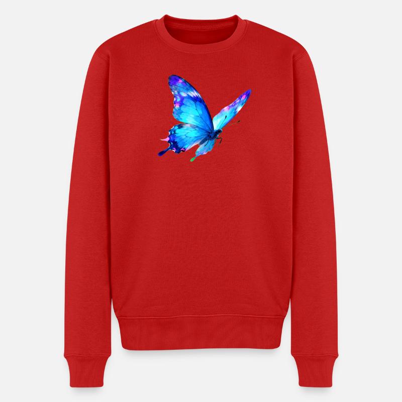Blauer Wasserfarben-Schmetterling - Männer Premium Bio Pullover - Rot