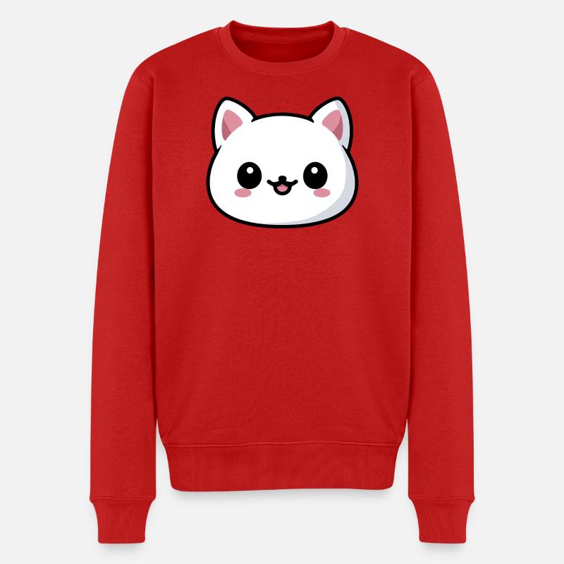 Niedlicher Kawaii-Katzenkopf im Stil - Männer Premium Bio Pullover - Rot