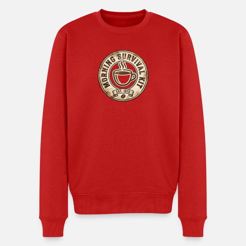 Morgen Survival Kaffee Badge - Männer Premium Bio Pullover - Rot