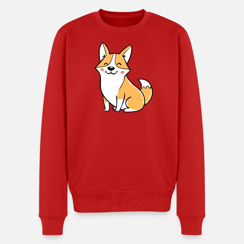 Fröhlicher Corgi (Comic) - Männer Premium Bio Pullover - Rot