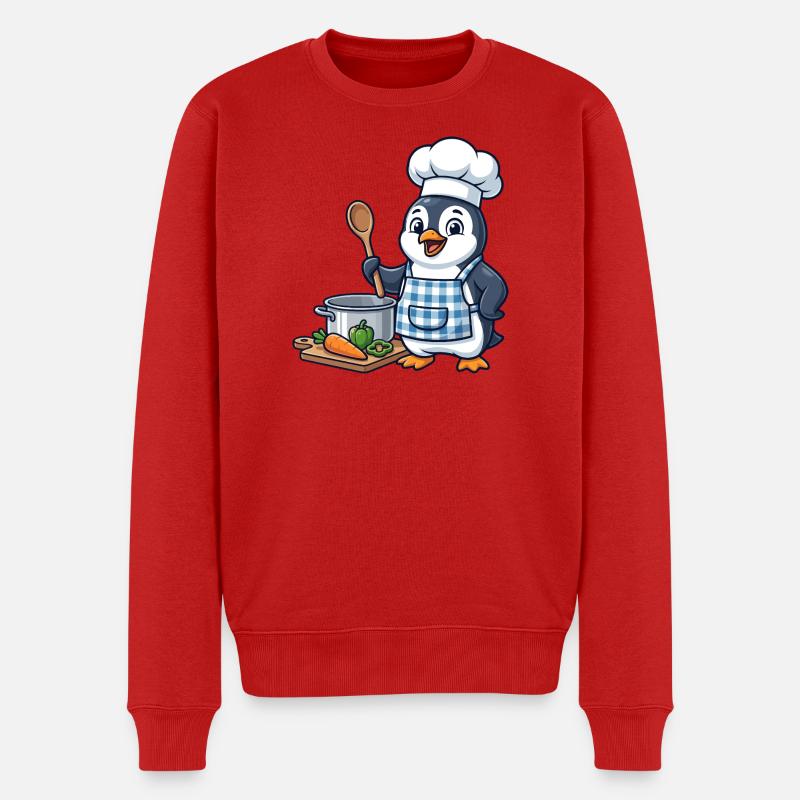 Pinguin Chef Gemüsekochen - Männer Premium Bio Pullover - Rot