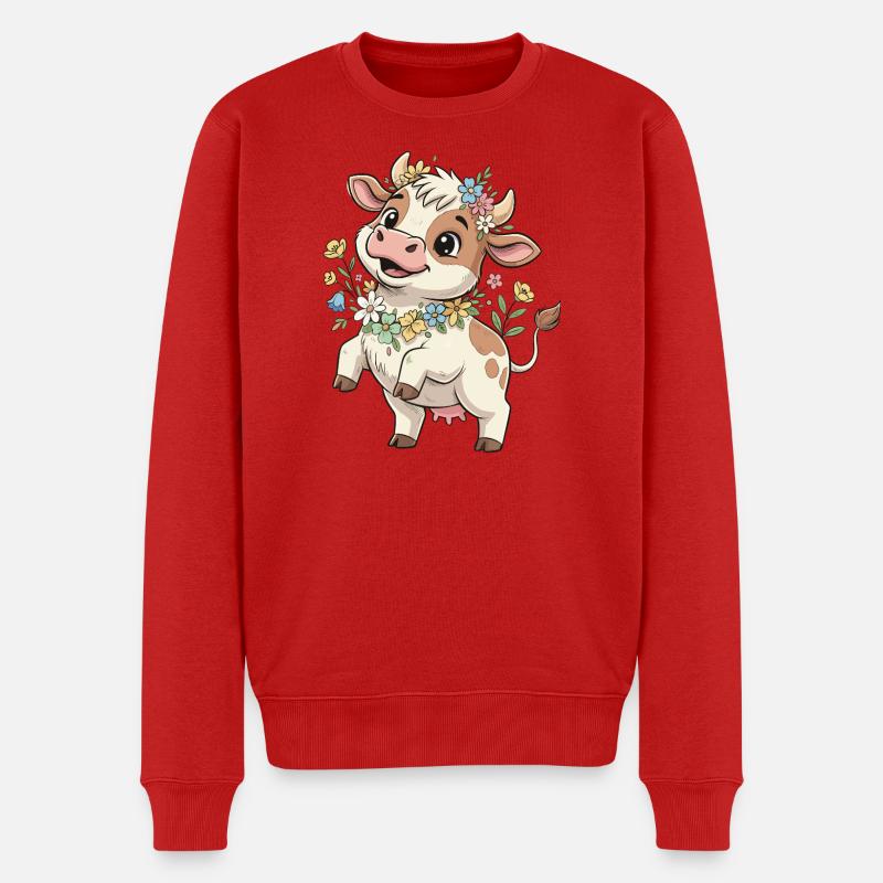 Kuh mit Blumenkranz - Männer Premium Bio Pullover - Rot