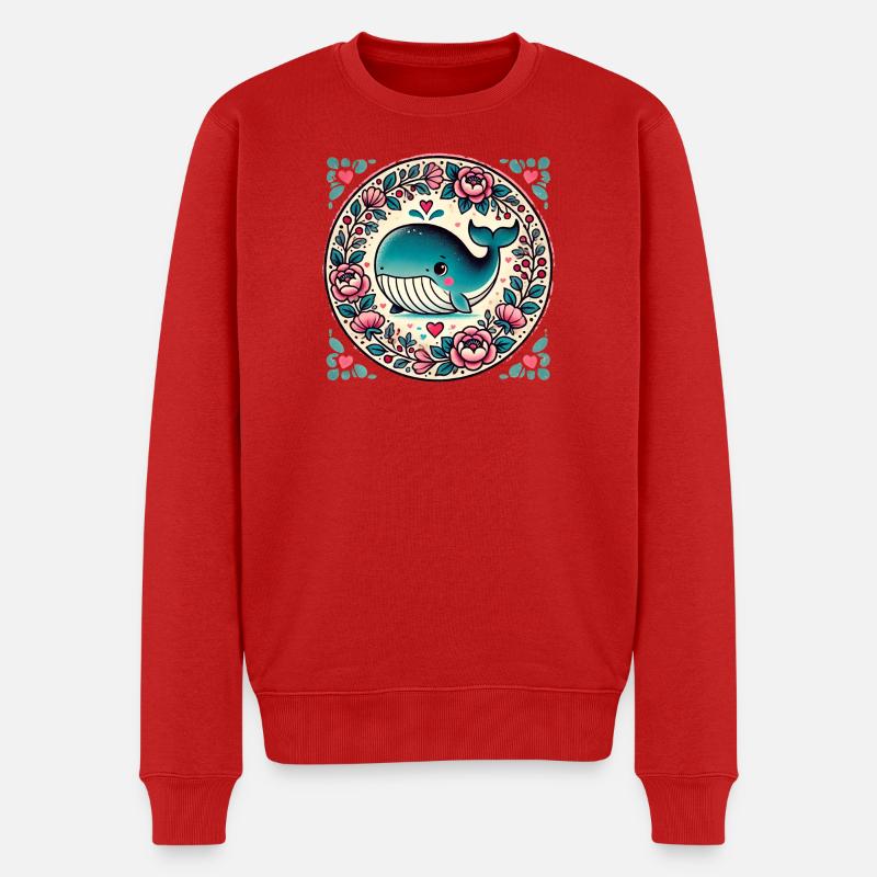 Wal im Floral Circle - Männer Premium Bio Pullover - Rot