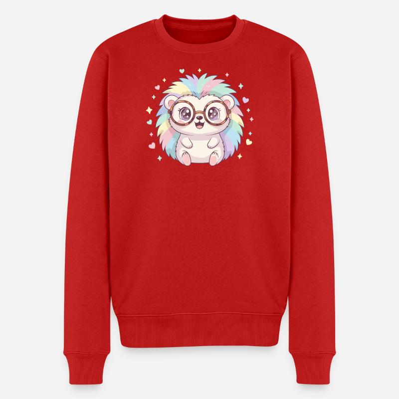Regenbogen-Igel mit Brillen - Männer Premium Bio Pullover - Rot