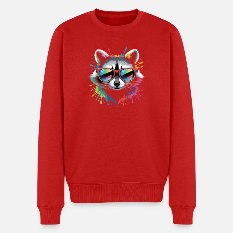 Rainbow Waschbär - Männer Premium Bio Pullover - Rot