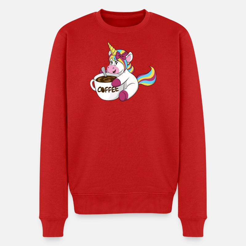 Kaffee Einhorn - Männer Premium Bio Pullover - Rot