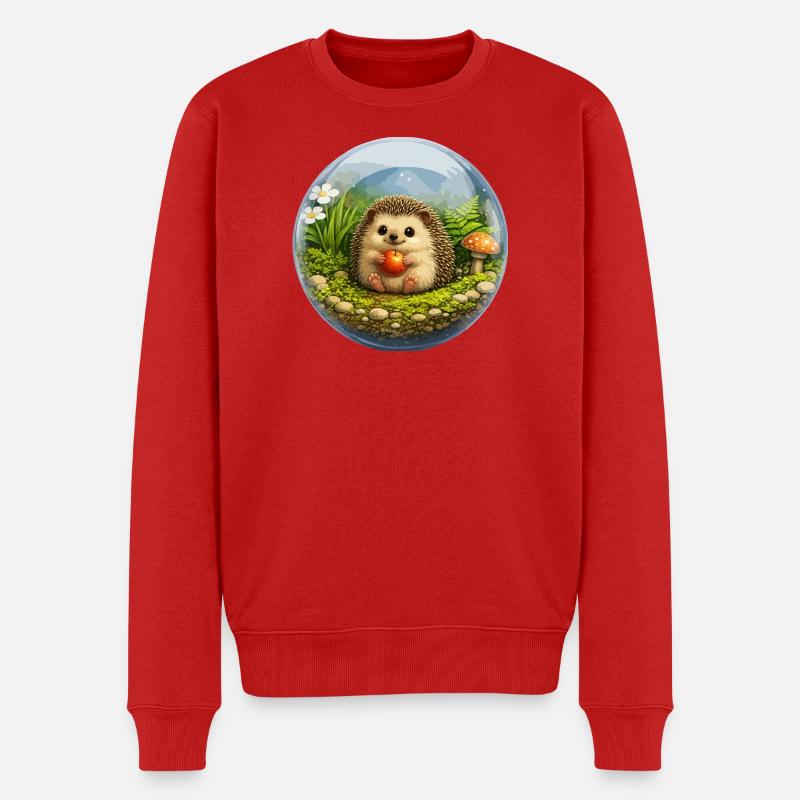 Igel in Glaskugel mit Waldszene - Männer Premium Bio Pullover - Rot