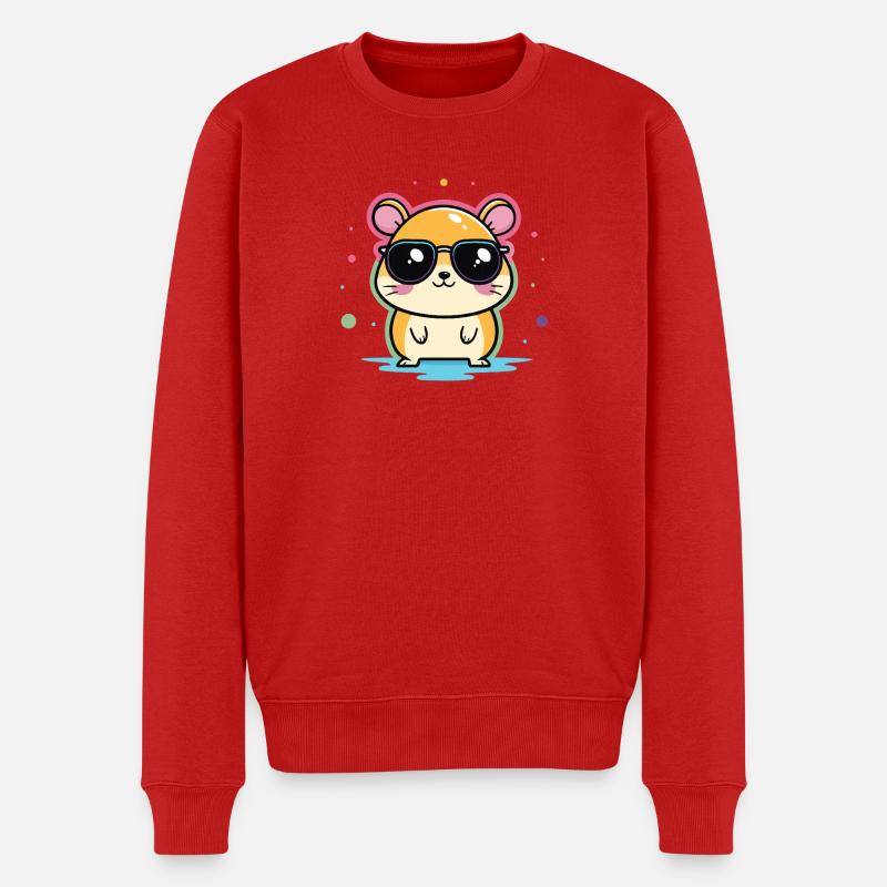 Hamster-Cool-Brille und Konfetti - Männer Premium Bio Pullover - Rot
