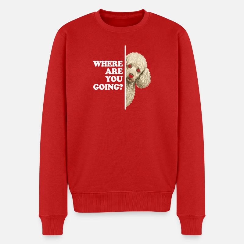 Où vas-tu ? Vue du caniche - Pull Premium bio Homme - rouge