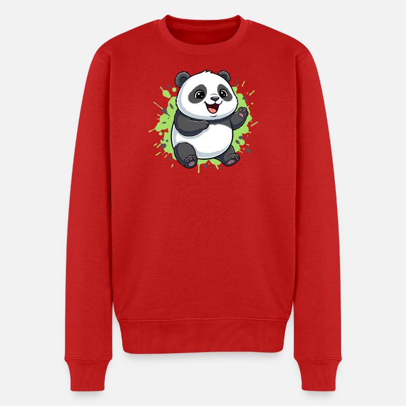 Fröhlicher Panda Splash - Männer Premium Bio Pullover - Rot