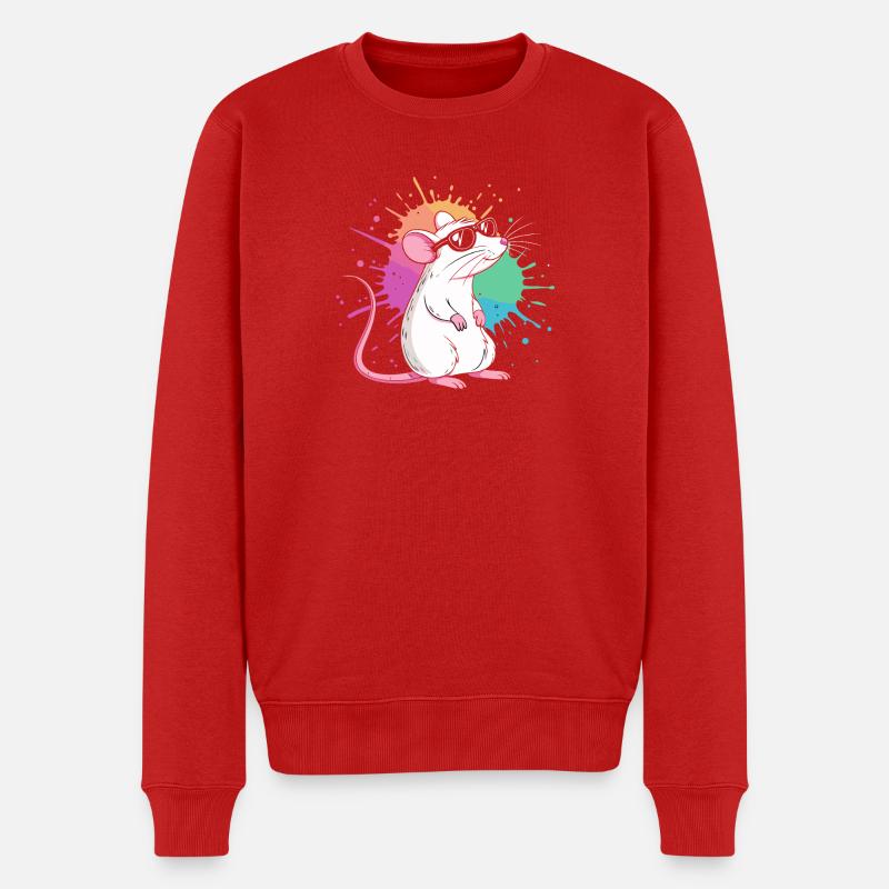 Elegante Ratte unter farbigen Splittern - Männer Premium Bio Pullover - Rot
