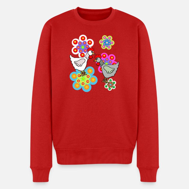 Bunte Hühner Henne Retro Henne Kinder - Männer Premium Bio Pullover - Rot