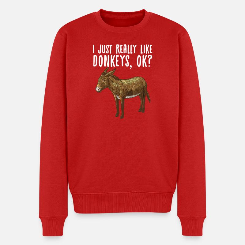 Verspieltes Esel-Grafik-Tee - Männer Premium Bio Pullover - Rot