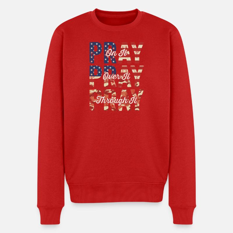 Pray On It Over It Through It – Flag Pattern - Men's Premium Organic Jumper - red