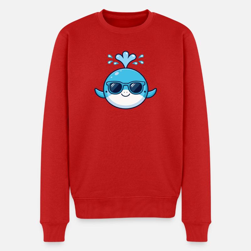 Stilvoller Blauwal mit Brille - Männer Premium Bio Pullover - Rot