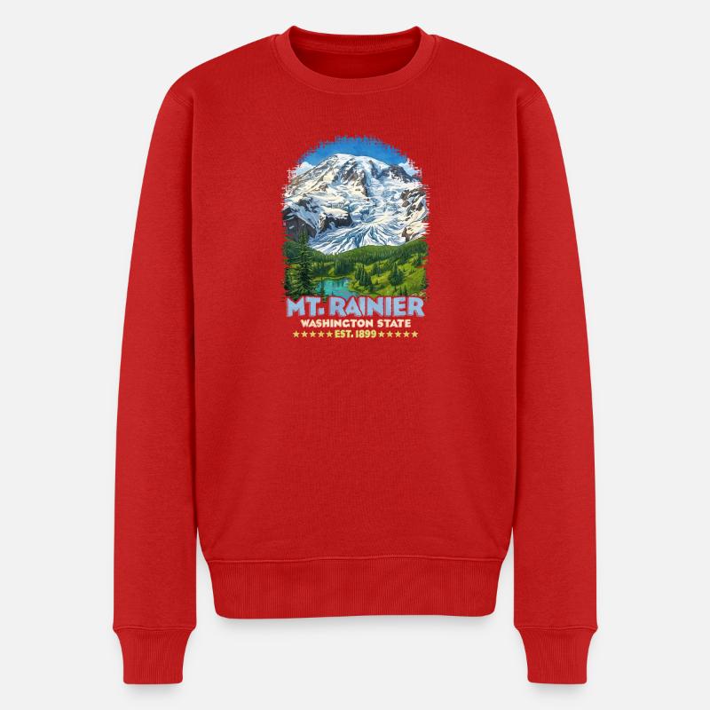Mt Rainier Wasserfarben Landschaft - Männer Premium Bio Pullover - Rot