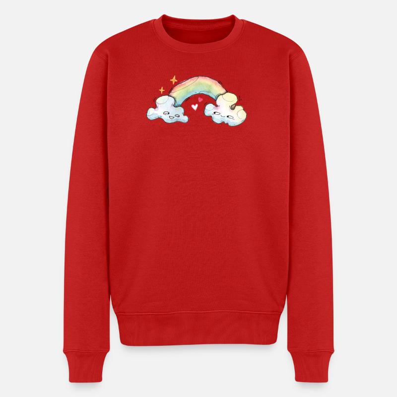 Porte-bonheur, doux nuages avec arc-en-ciel - Pull Premium bio Homme - rouge
