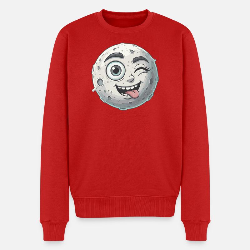 Winkendes Mondgesicht Cartoon - Männer Premium Bio Pullover - Rot