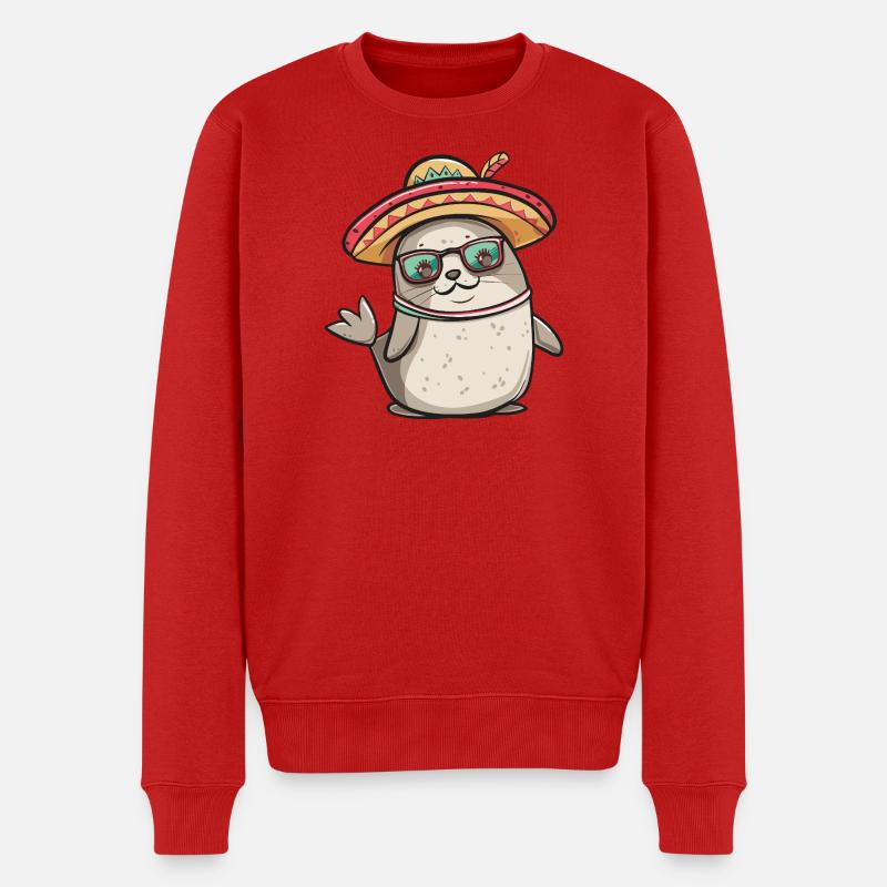 Robbe Tier Lustig Sombrero - Männer Premium Bio Pullover - Rot