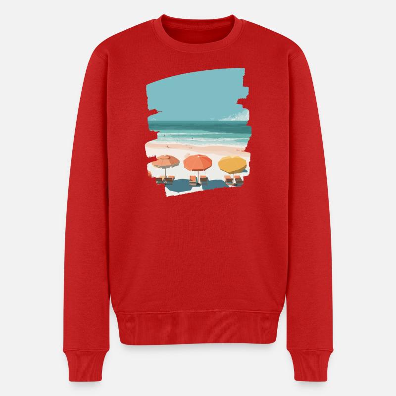 Plage colorée avec parasols - Pull Premium bio Homme - rouge
