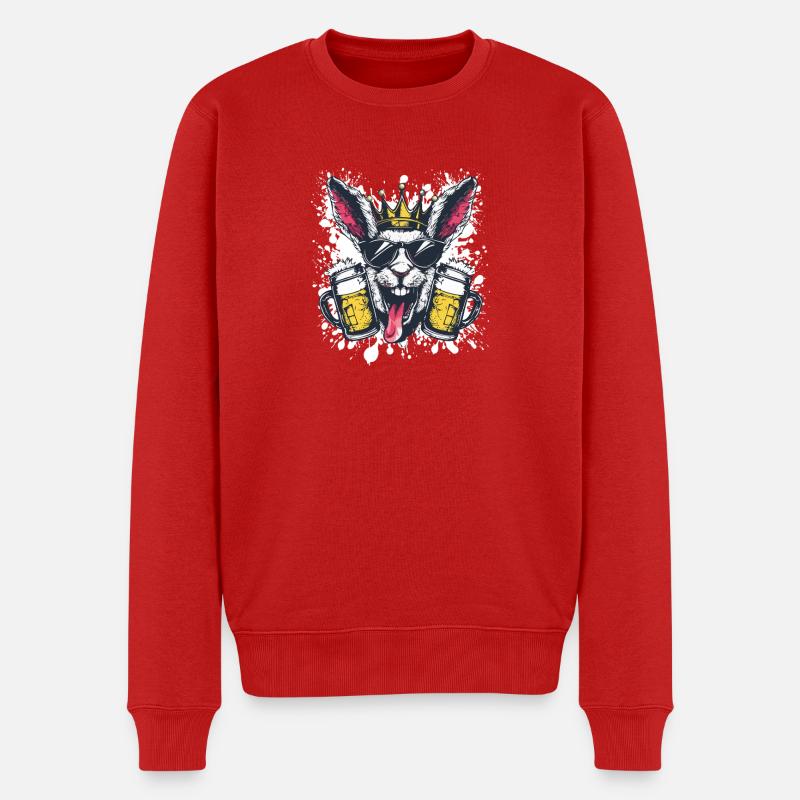 Hase Bier Lustig - Männer Premium Bio Pullover - Rot