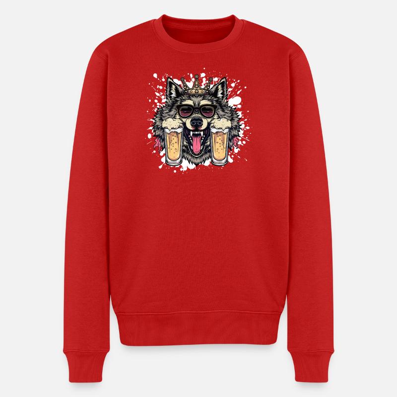 Wolf Bier Lustig - Männer Premium Bio Pullover - Rot