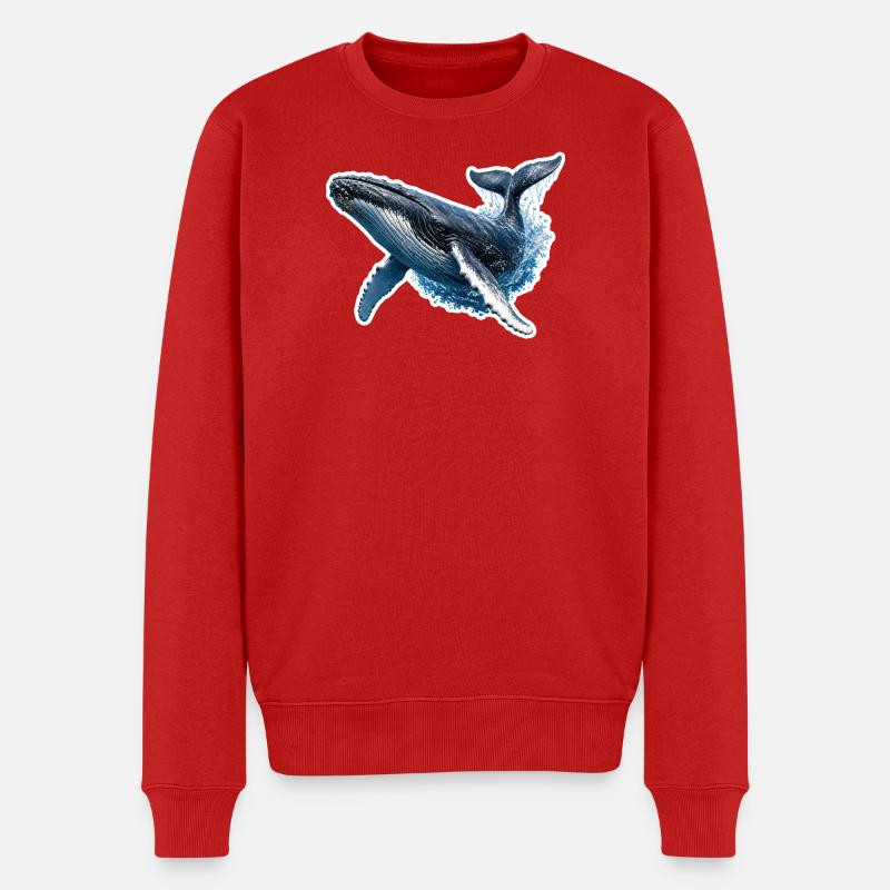 Springender Buckelwal – Dynamische Meeres-Illustra - Männer Premium Bio Pullover - Rot