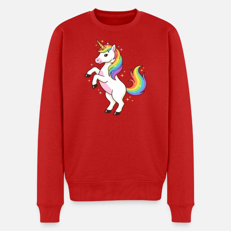 Regenbogen-Einhorn-Funkeln - Männer Premium Bio Pullover - Rot