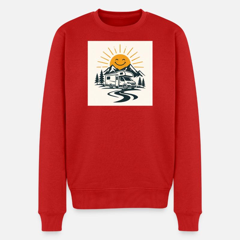 Sonnenweg Camper in Berglandschaft - Männer Premium Bio Pullover - Rot