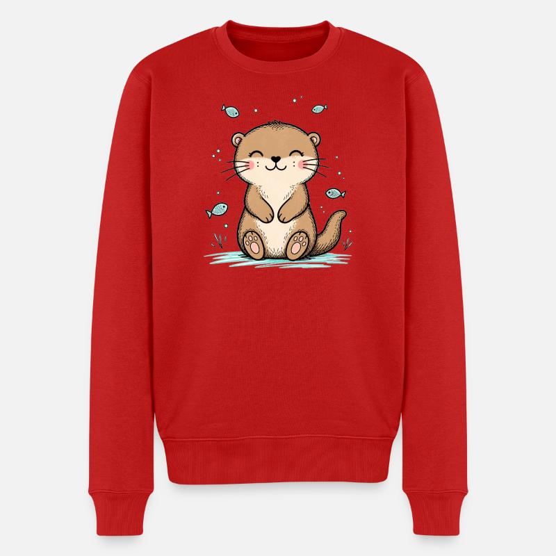 Fröhlicher Doodle-Otter - Männer Premium Bio Pullover - Rot