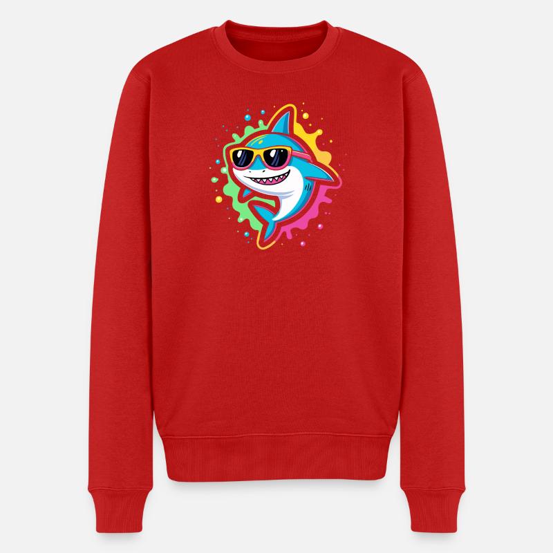 Neon-Hai-Pop-Brillen - Männer Premium Bio Pullover - Rot