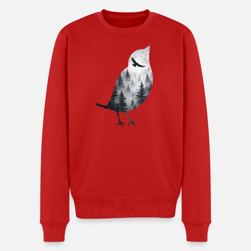 Vogel im Waldnebel - Männer Premium Bio Pullover - Rot