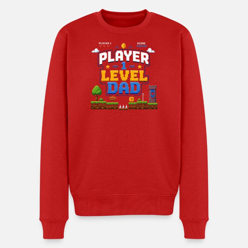 Pixellevel Vater: Retro Spielwelt - Männer Premium Bio Pullover - Rot